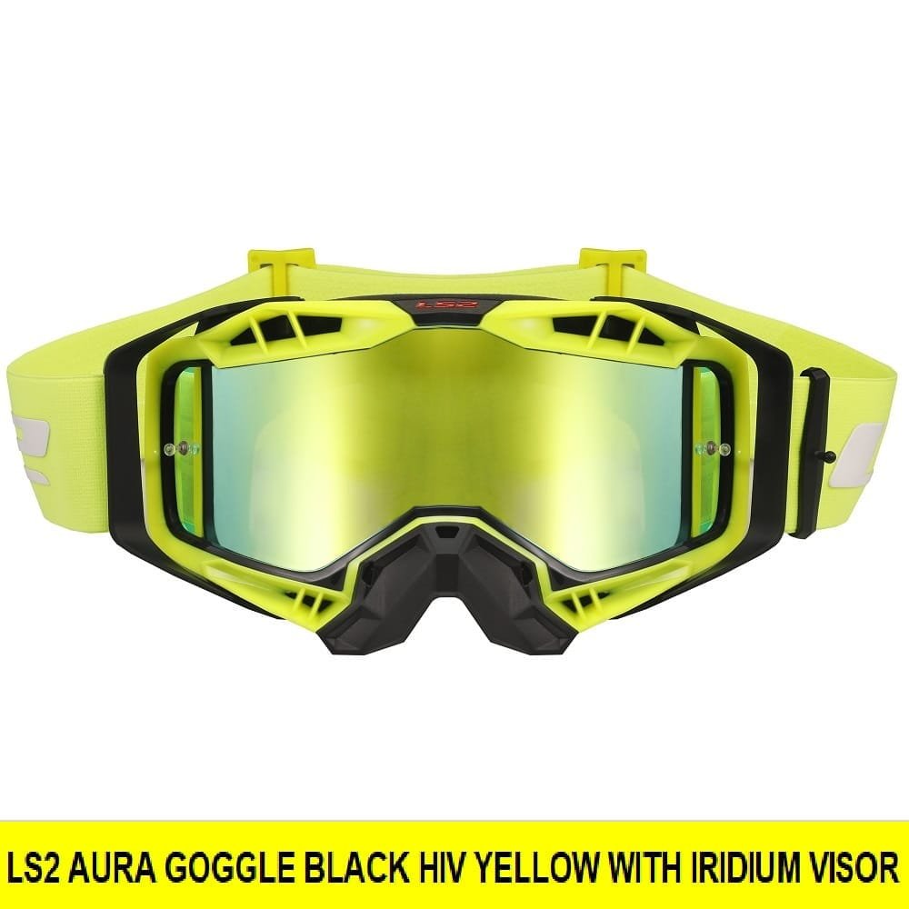 LS2 AURA PRO GOGGLE BLACK HIV YELLOW WITH IRIDIUM VISOR
