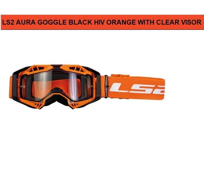 LS2 AURA GOGGLE BLACK HIV ORANGE WITH CLEAR VISOR