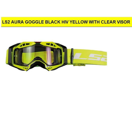 LS2 AURA GOGGLE BLACK HIV YELLOW WITH CLEAR VISOR
