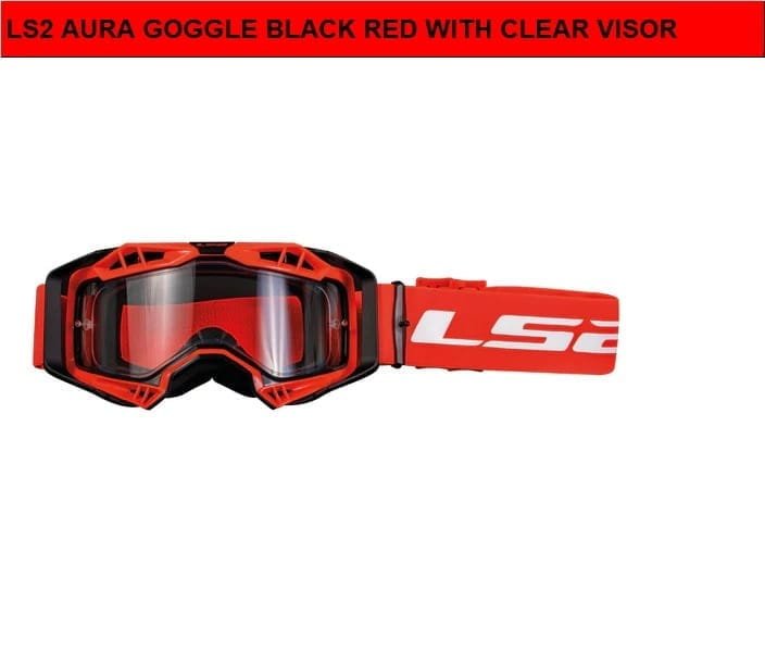 LS2 AURA GOGGLE BLACK RED WITH CLEAR VISOR