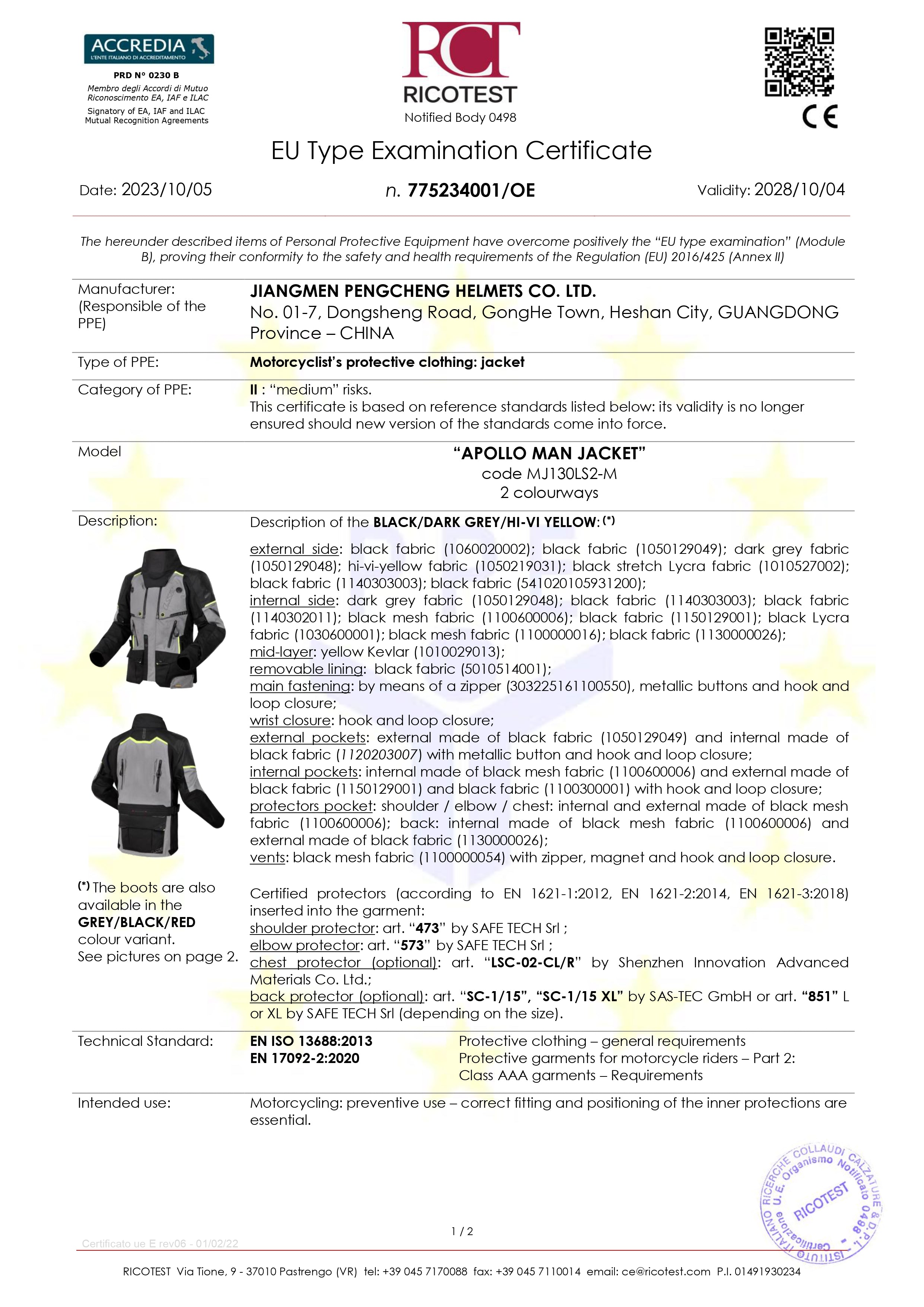 APOLLO JACKET - BLACK DARK GREY H-V YELLOW - CE CLASS AAA CERTIFIED