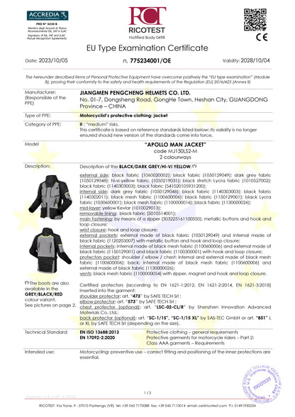 APOLLO JACKET - BLACK DARK GREY H-V YELLOW - CE CLASS AAA CERTIFIED