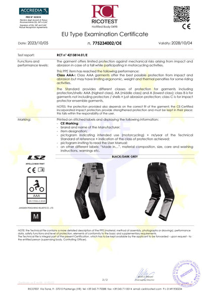 APOLLO PANT - BLACK DARK GREY - CE CLASS AAA CERTIFIED