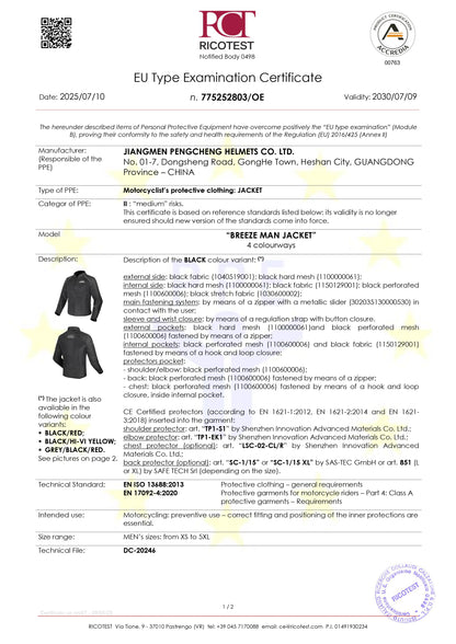 BREEZE JACKET - BLACK RED - CE CLASS A CERTIFIED JACKET