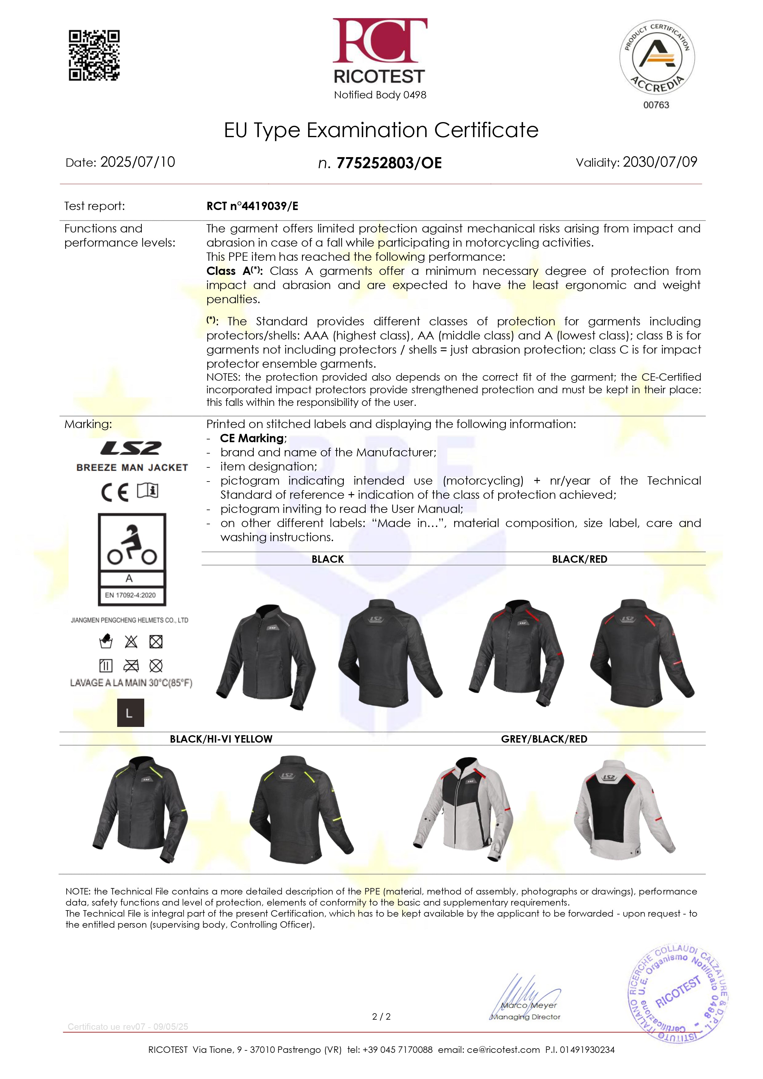 BREEZE JACKET - BLACK HI VIZ YELLOW - CE CLASS A CERTIFIED JACKET