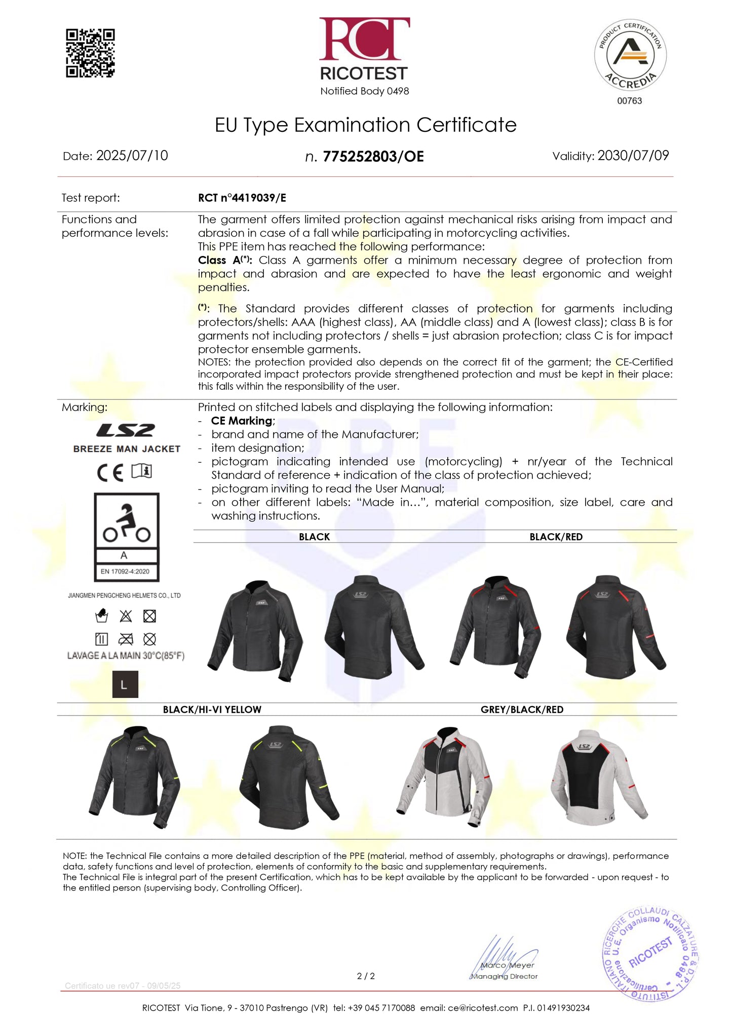 BREEZE JACKET - BLACK RED - CE CLASS A CERTIFIED JACKET