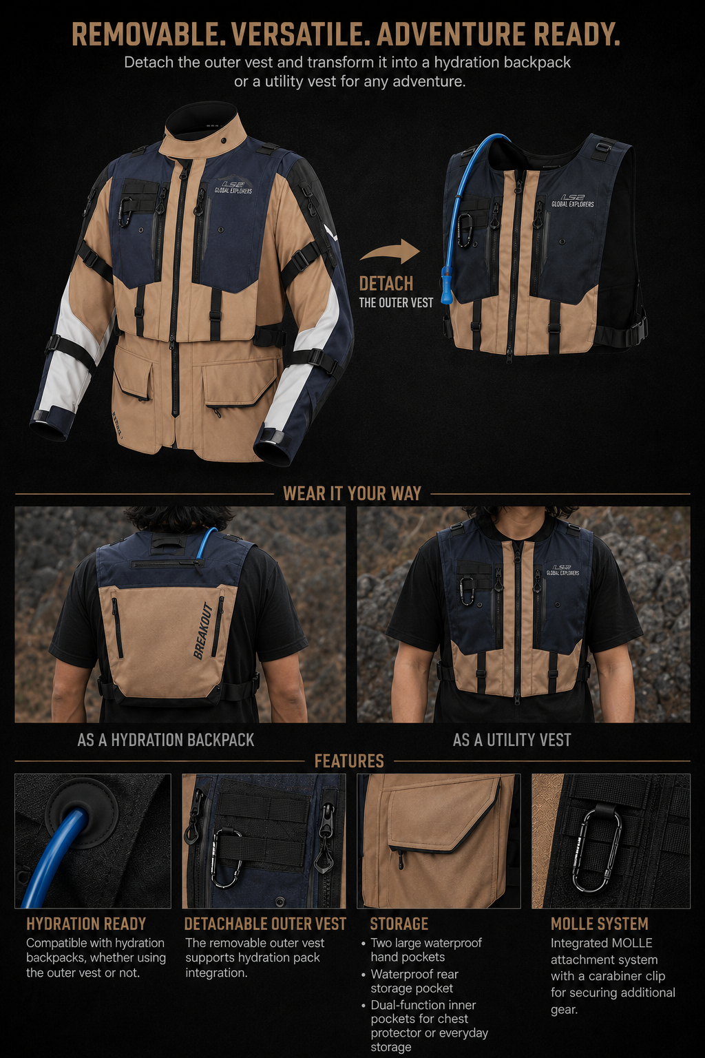 BREAKOUT MAN JACKET - GREY BLUE RED - CE CLASS AA CERTIFIED