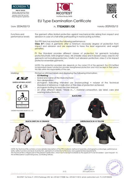 GARDA AIR JACKET - GREEN BLACK RED - CE CLASS A CERTIFIED