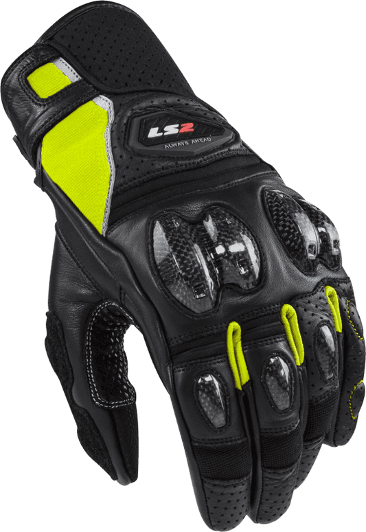 LS2 SPARK II LEATHER GLOVES BLACK H V YELLOW
