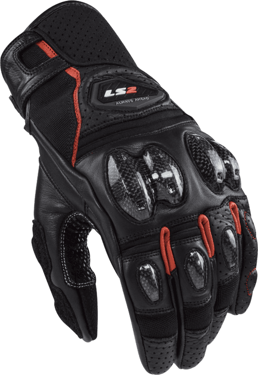 LS2 SPARK II LEATHER GLOVES BLACK RED