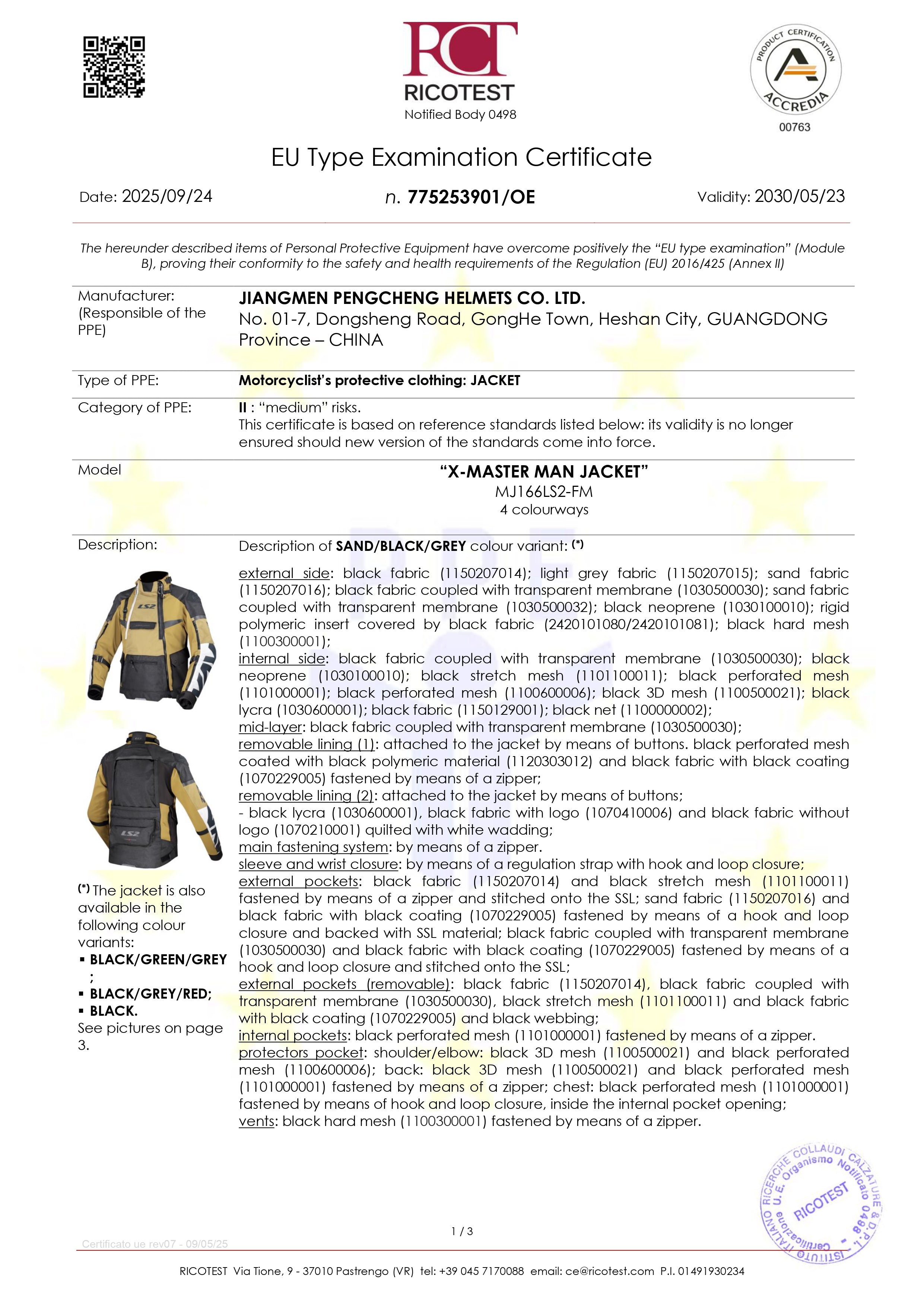 X-MASTER JACKET - BLACK GREY RED - CE CLASS AA CERTIFIED