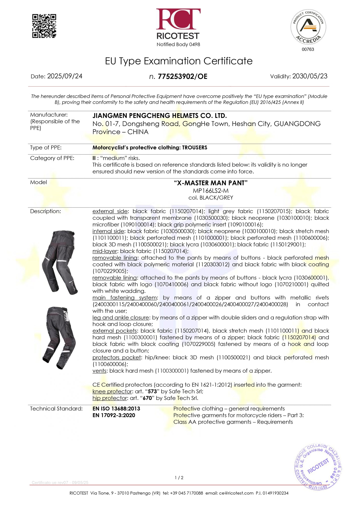 X-MASTER PANT - BLACK GREY - CE CLASS AA CERTIFIED