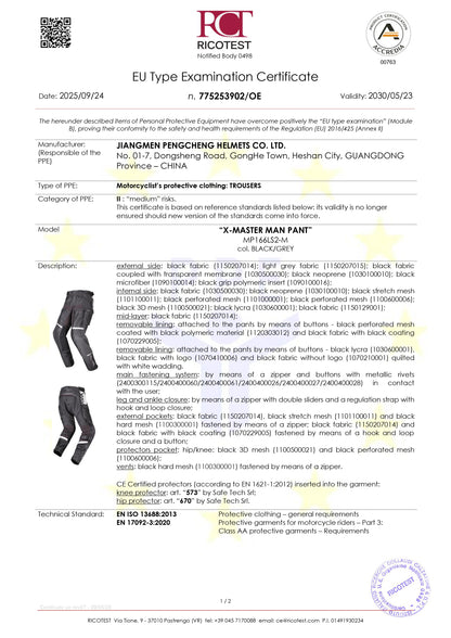 X-MASTER PANT - BLACK GREY - CE CLASS AA CERTIFIED