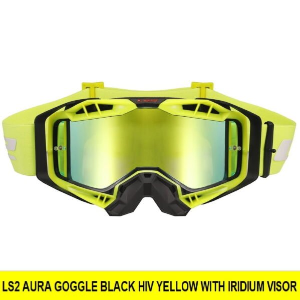 LS2 AURA PRO GOGGLE BLACK HIV YELLOW WITH IRIDIUM VISOR